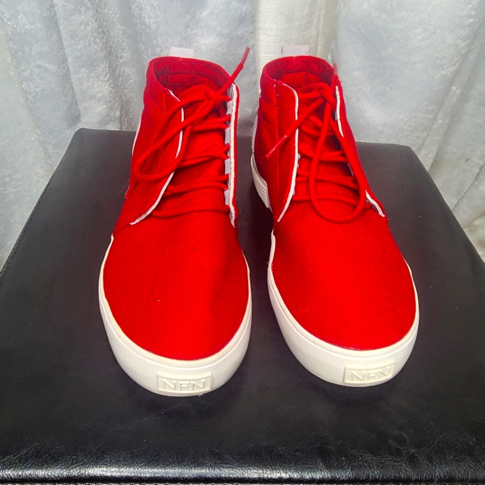 NFN Gourmet Canvas sneaker boots rubber souls. Red White Grey. Size 7 or 39 #088
